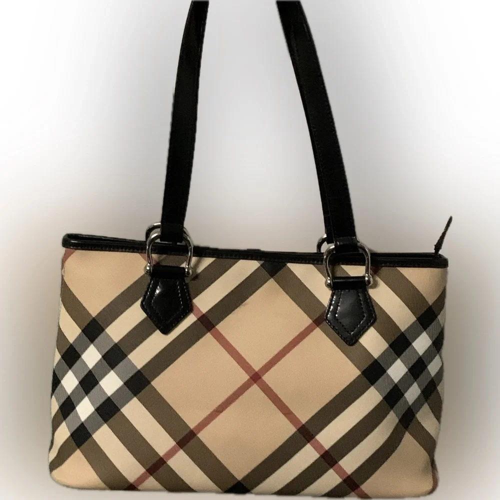 Burberry Nova Check Coated Canvas and Patent Leather Tote - Picture 2 of 13